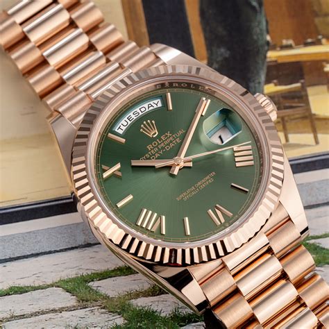 rolex presidential gold green dial|rolex daydate 40 olive dial.